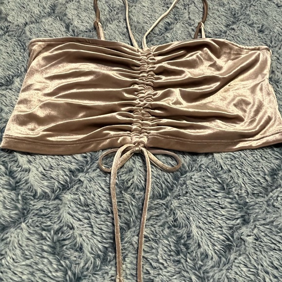 Garage Rutched Velour Bandeau Tank Champagne Coloured - Picture 5 of 7